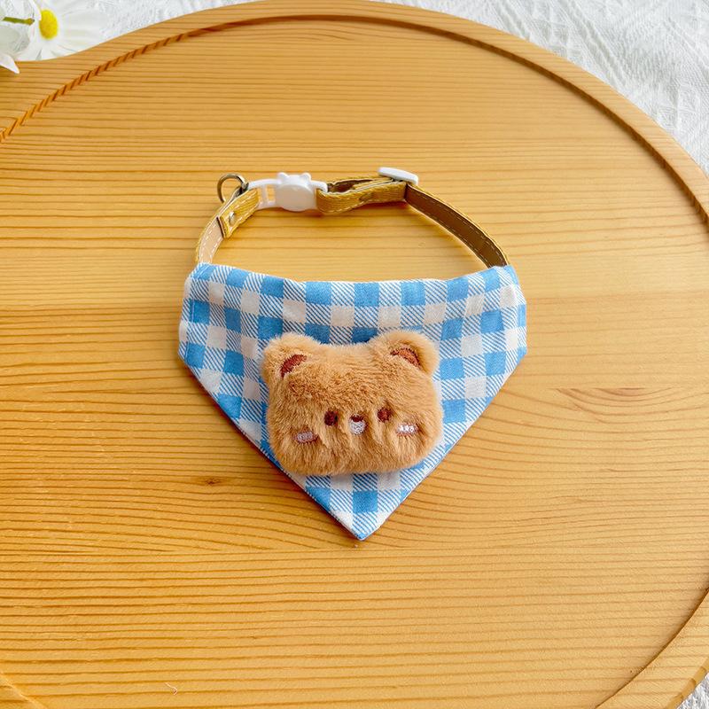 Dog Saliva Towel Collar Pet Triangle Towel Cat Cartoon Bib Circumference Collar Plaid Cute Dress Up