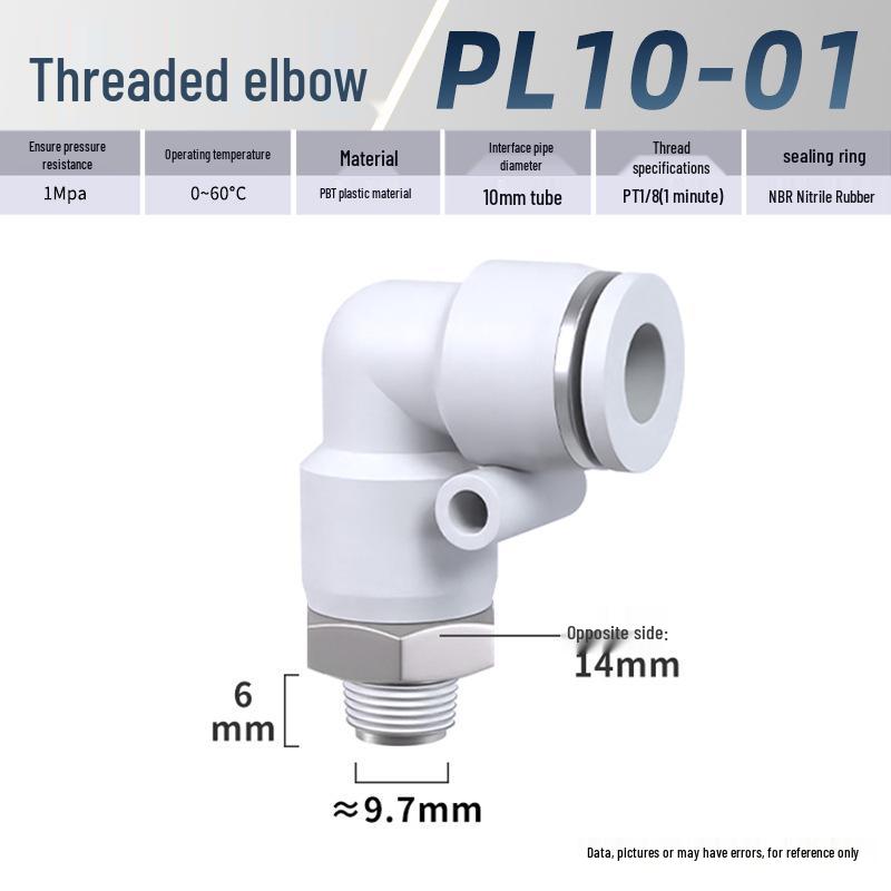 Zhuoji Pneumatic Quick Connect Elbow Fitting PL8-02/4-M5/6-01/10-03/1