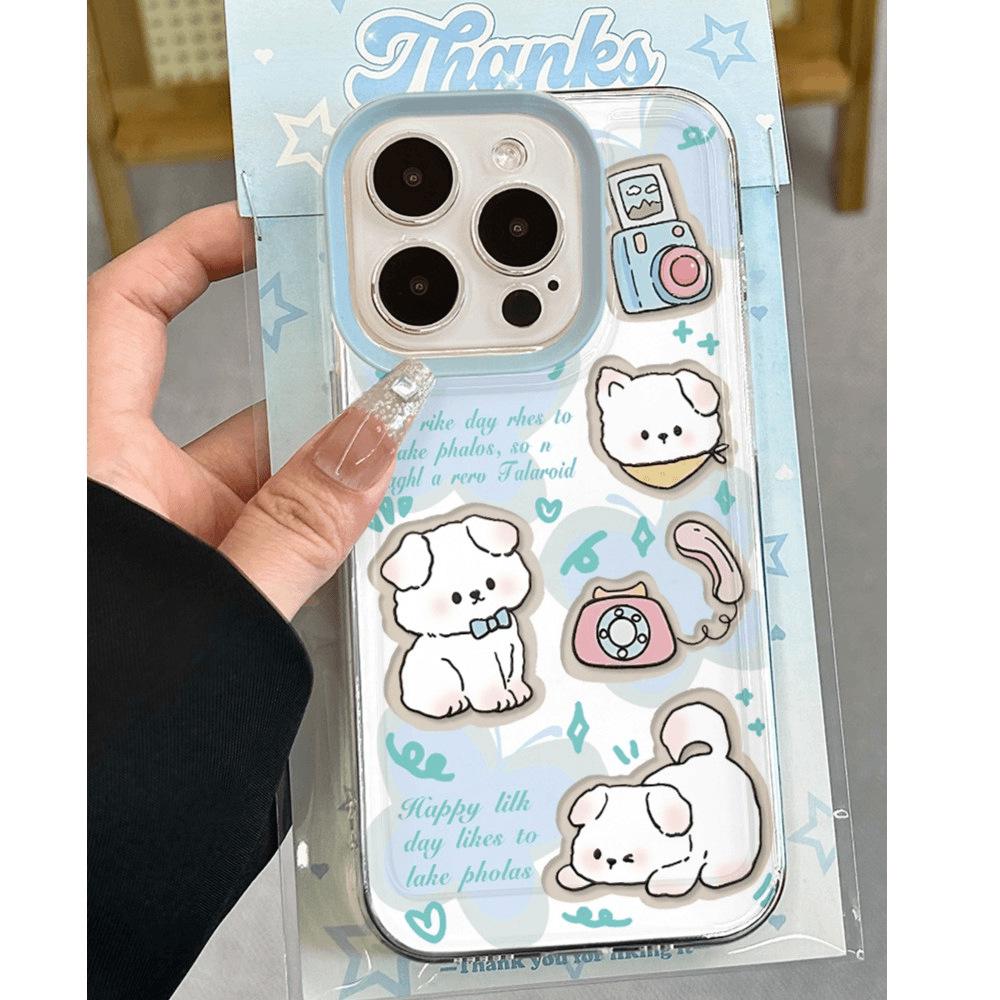Transparent Soft Cartoon Puppy Phone Case for Apple 12/13/14/15/16 Pro Max and 15 Plus