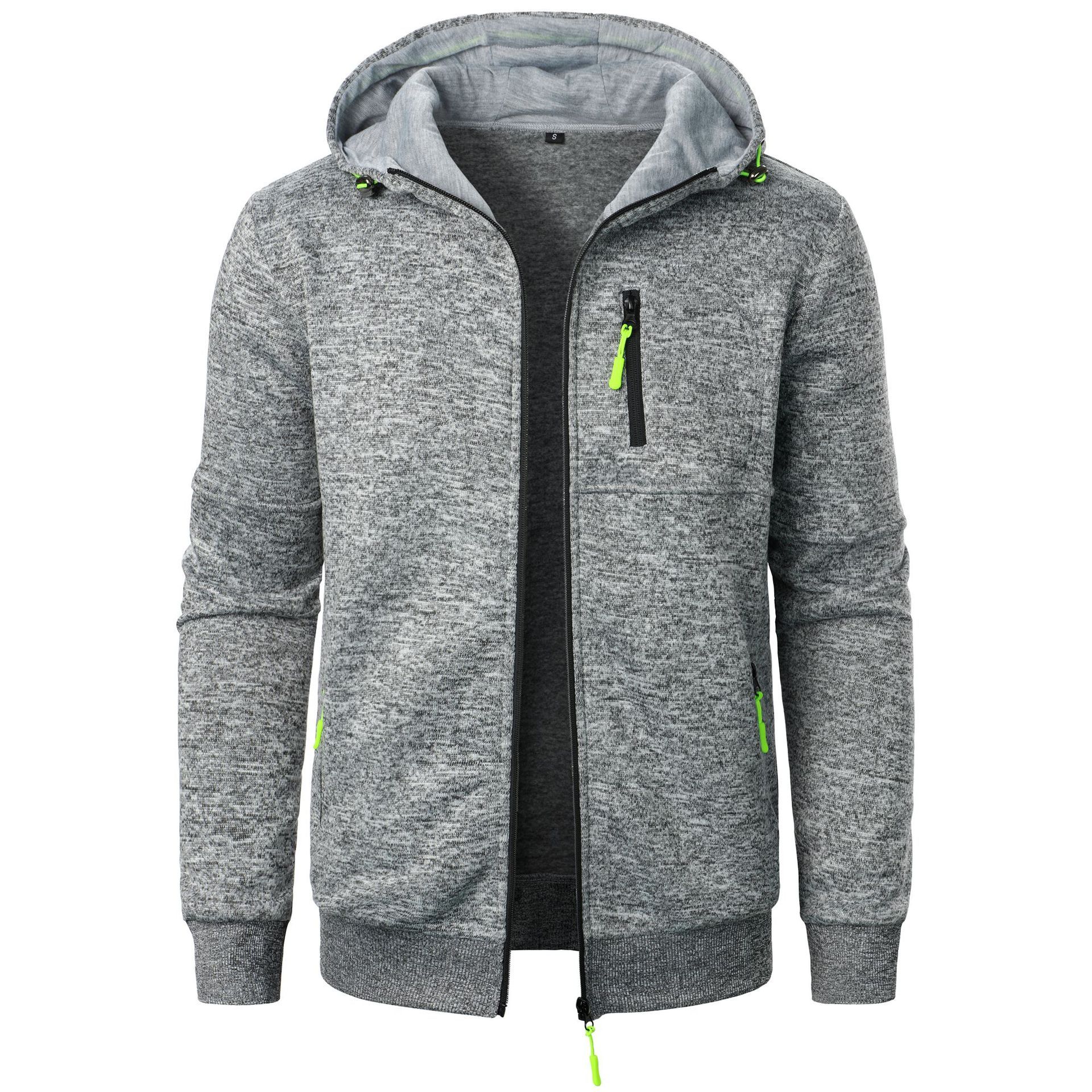 

Men s Sports Fitness Casual Hooded Sweatshirt Youth Solid Design Knit Jacket 3XL
