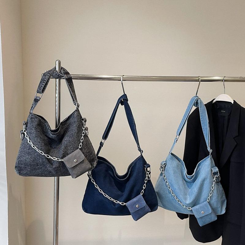 Fashion Casual Denim Tote Bag Female Niche Versatile Student Class Commute Shoulder Messenger Bag