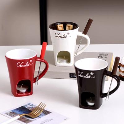 130ML Tazza Europea per Candela Tazza in Ceramica per Sciogliere Formaggio Cioccolato Riscaldamento Cibo Tazza in Ceramica con Forchetta Tazza da Caffè Creativa Stoviglie