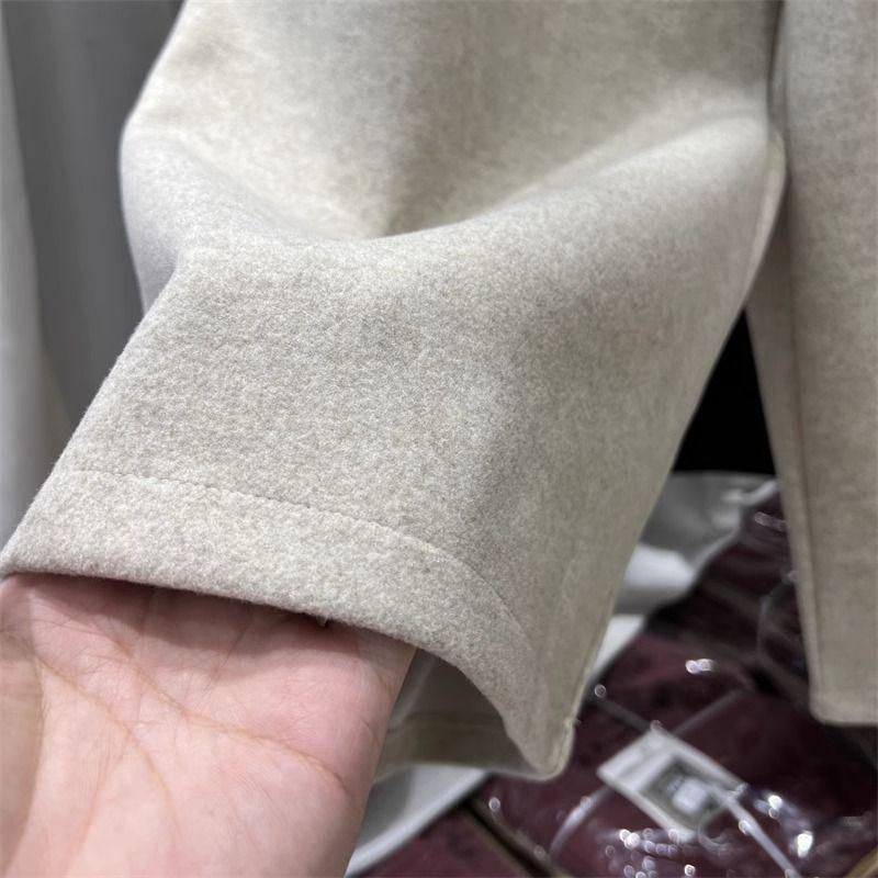 2025 Autumn/Winter High-Waisted Thick Woolen Retro Straight-Leg Wide Pants for Women