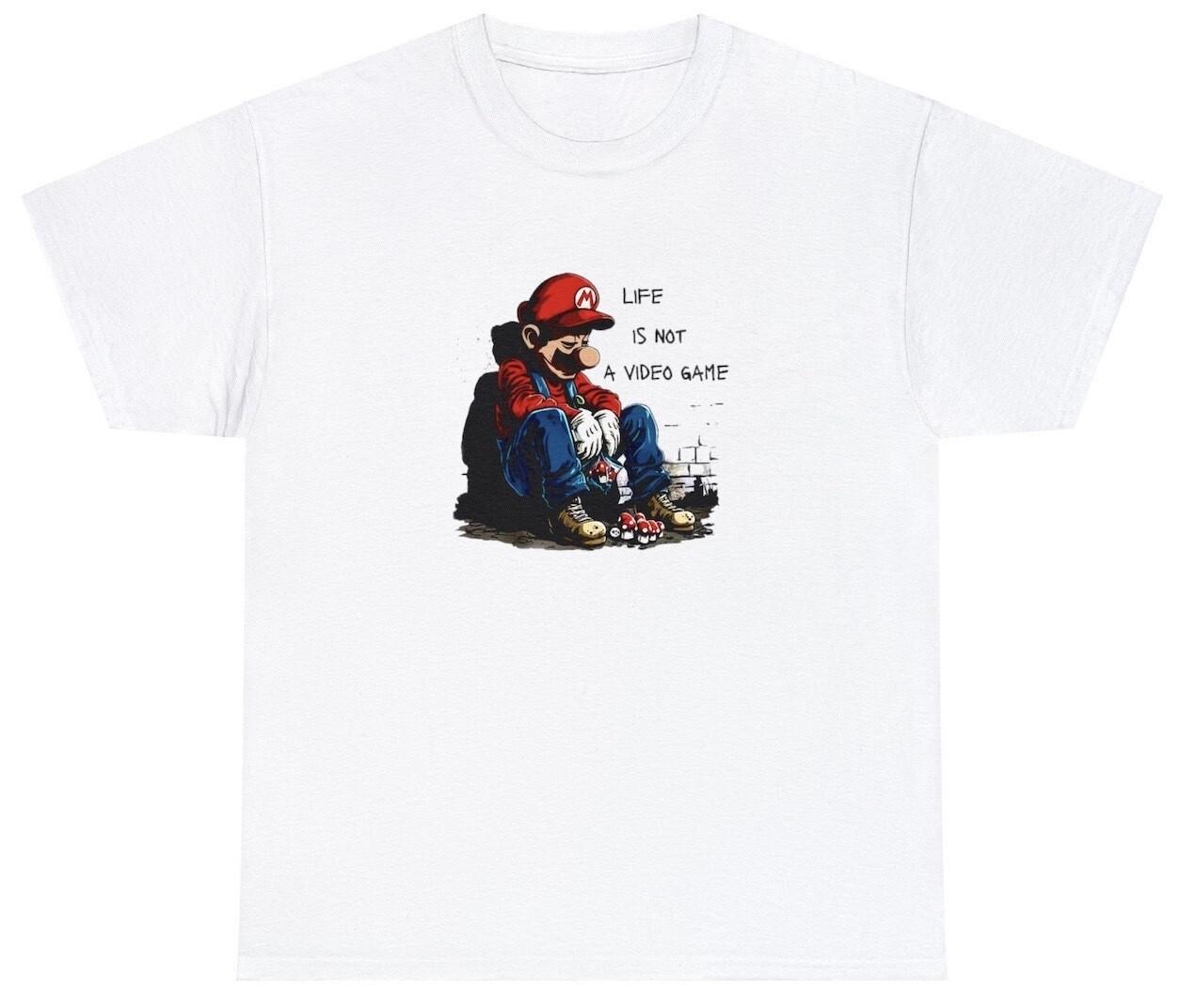 Life Is Not A Video Game T Shirt Funny Cool Mario Gamer Weirdcore Dank Meme Tee L