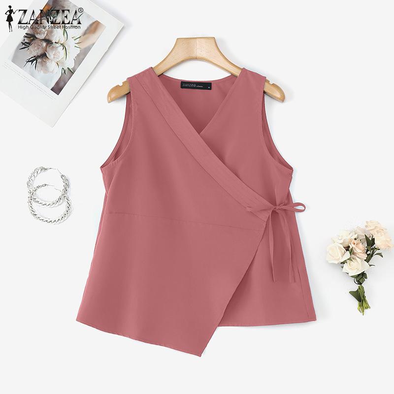 ZANZEA Women Casual V-Neck Sleeveless Lace Up Tank Tops