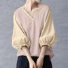 ZANZEA Women Casual V-Neck Splice 3/4 Sleeve Loose Blouse