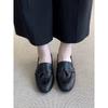 Sheepskin Version~ French Retro Round Head Fringed Thick Heel Small Leather Shoes Commuter Black One-pedal Loafers Women's Single Shoes