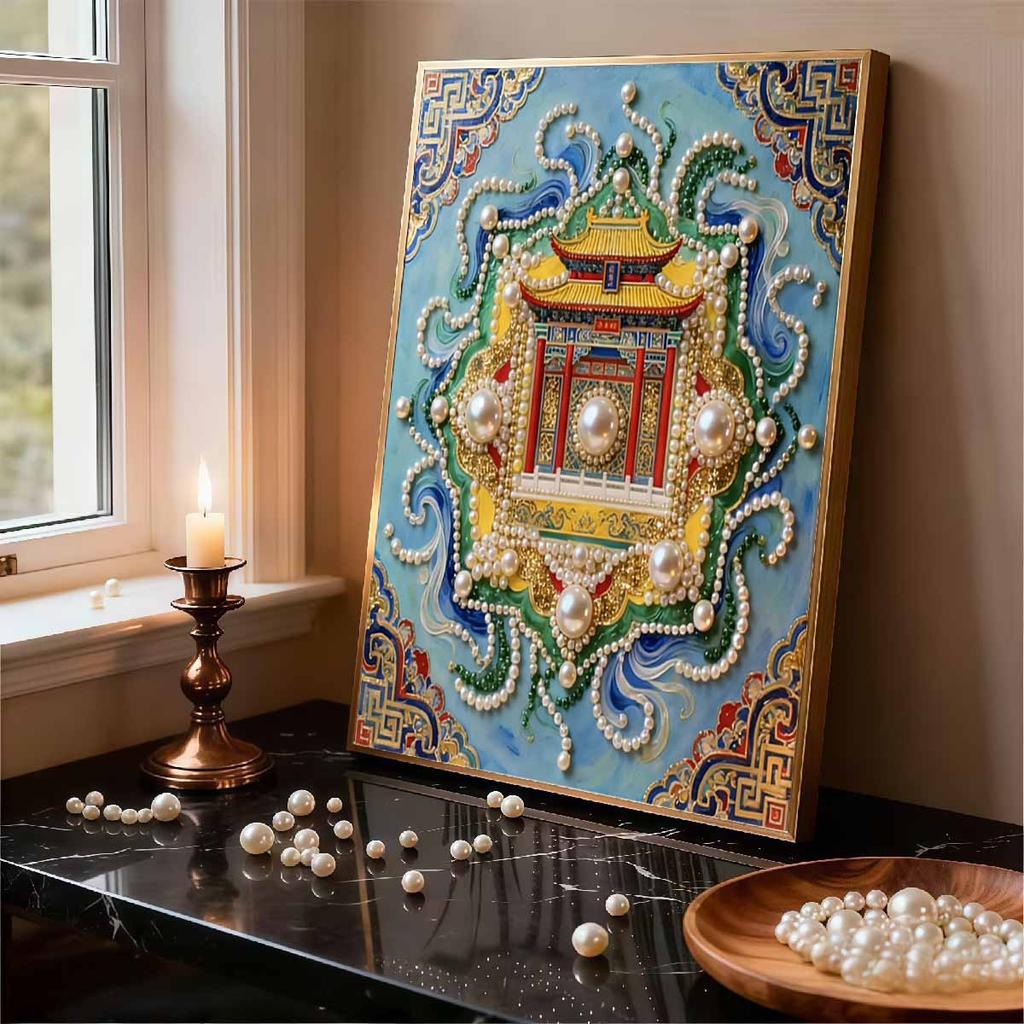 Crystal Pearl Painting 5D DIY Frame Decoration Painting Temple Home Wall Decoration Transparent Pearl Gemstone Painting Picture Art Crafts