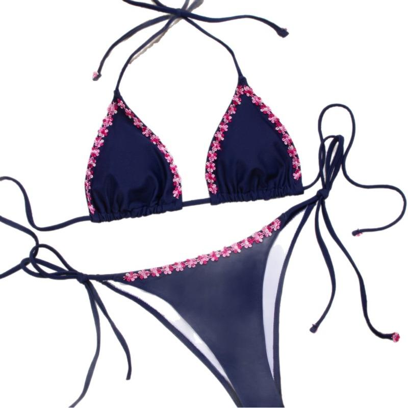 2026 Новый Однотонный На шнуровке Маленький Кружевной Девочка Сексуальный Треугольная Чашка Бикини Купальник Костюм Женщины S
