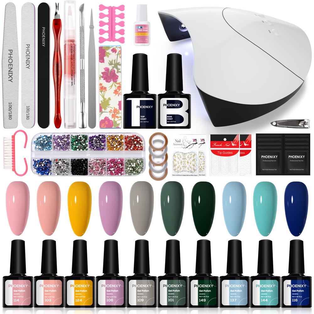 

PHOENIXY Гель Лак для ногтей Набор с 36W UV светодиодная лампа Сушилка Soak Off Полуперманентные гели для ногтей Набор Лак Для ногтей Дизайн Лак