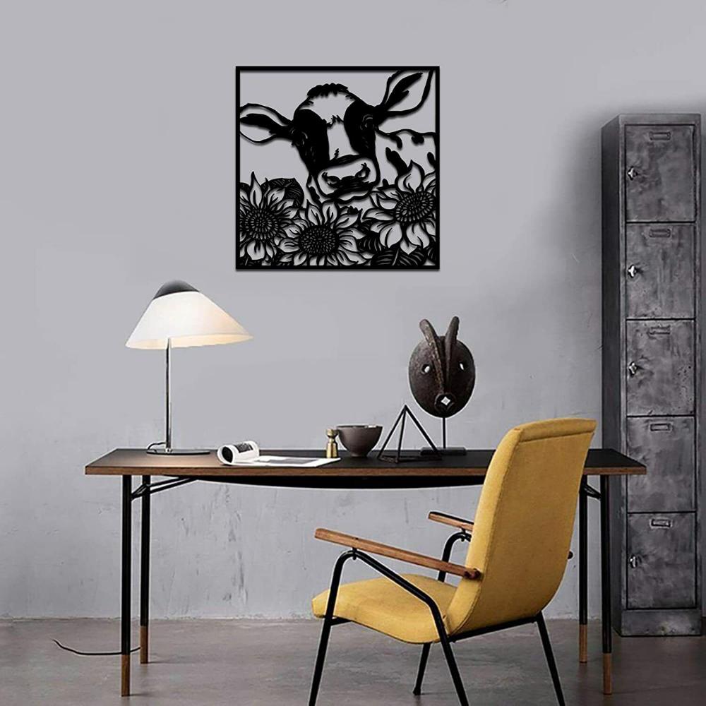 Farmhouse Metal Wall Art Rustic Cow with Sunflowers Wall Sculpture Decor Cow Sunflowers Wall Art Farmhouse Metal Rustic Decor