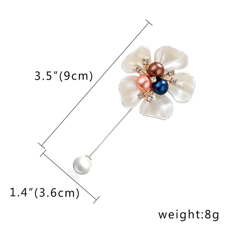 Imitace perly, brož Kamélie květina pro ženy Bílá květina Kytice z okvětních lístků Dlouhá jehla Košilový límec Lapel Pin Dárek
