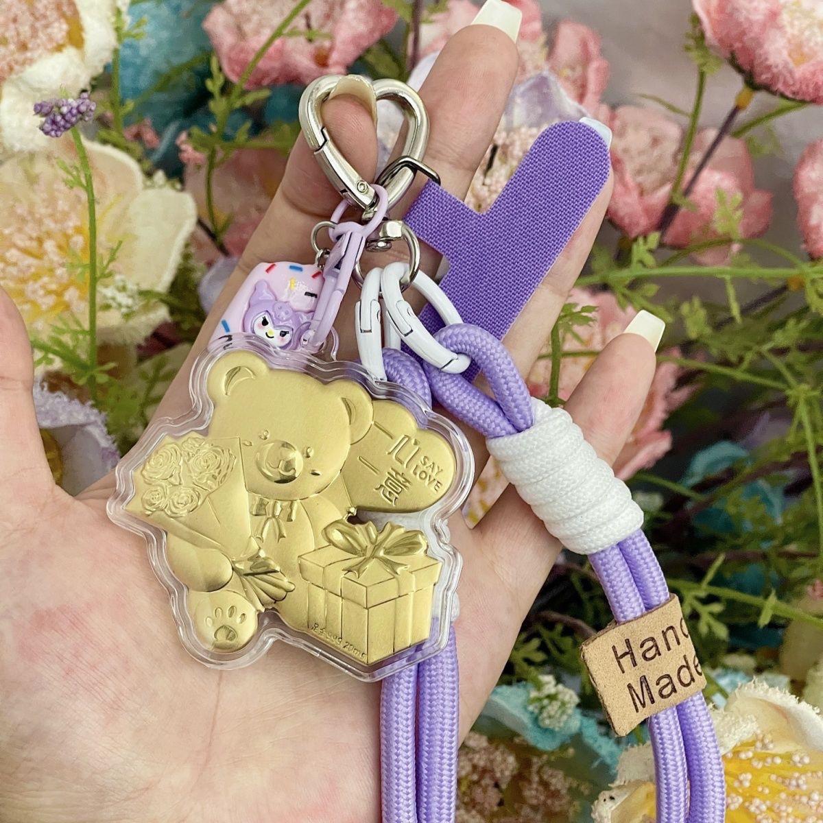 Qixi 24K Gold Rose Bear Charm - Perfect Gift for Friends and Girlfriends