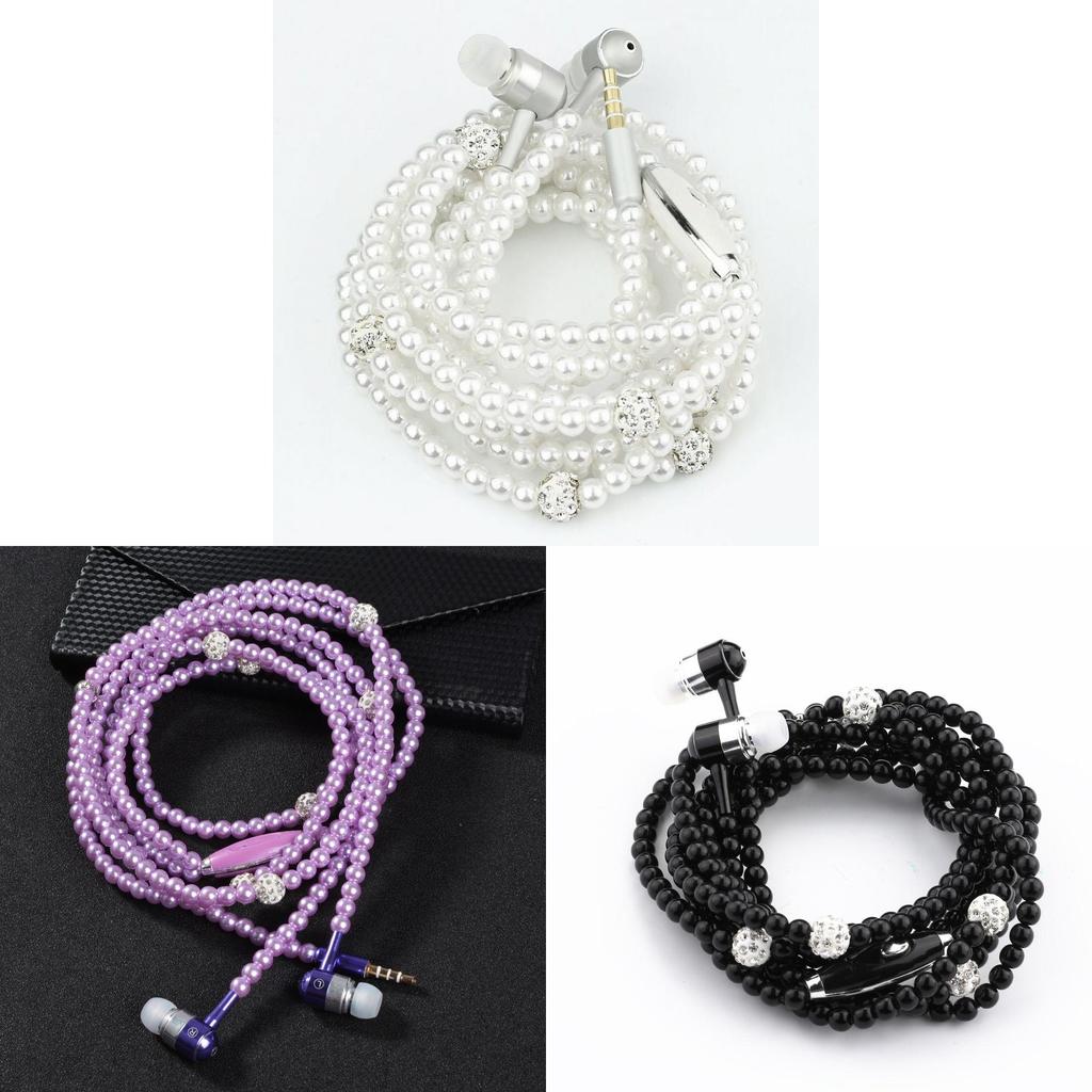 Fashionable Jewelry Pearl Necklace Earphones Mic Beads For Elegant Listening Experience
