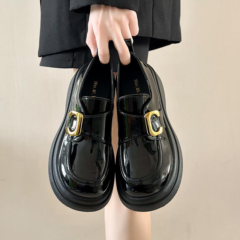 Platform small leather shoes women's spring 2025 new versatile British college style black jk shoes muffin loafer single shoes
