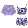 Kids Girls 3 Piece Dance Gymnastic Workout Outfit Short Sleeve Hooded with Crop Tank Top Shorts Sport Tracksuit