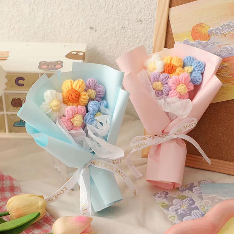 New Handmade Flower Bouquets Mini Crochet Flowers Colorful Artificial Flowers Teacher's Day Gift Floweres