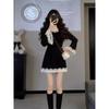 2026 French Hepburn Lace Patchwork Waist-Cinched Petite Dress - New Early Spring Slimming Short Skirt for Women