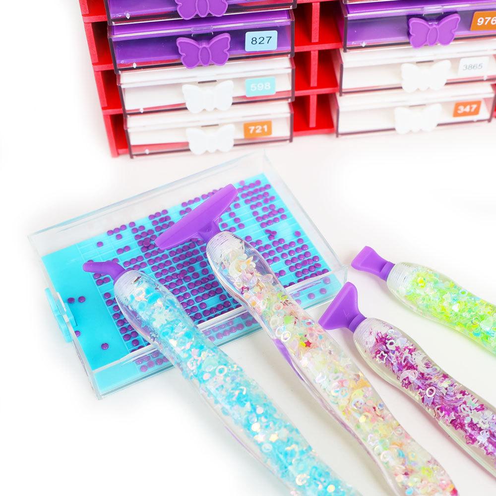 Glow Diamond Painting Pen Set with 12 Threaded Plastic Tips Luminous Rhinestone Picker Tool for DIY Crafts Nail Art