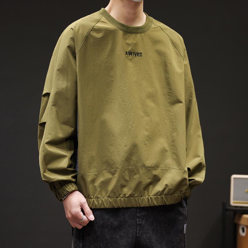 Spring Wear Thin Breathable Zipper Pocket Pullover Hoodie Male Students Loose Casual Long Sleeve T-shirt Elastic Handsome