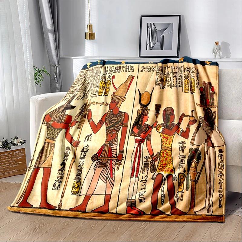 Ancient Egypt Blanket Mysterious Symbol Scarab Throw Blanket Soft Cover Eye of Horus Lightweight Warm Blankets for Bedroom Gifts