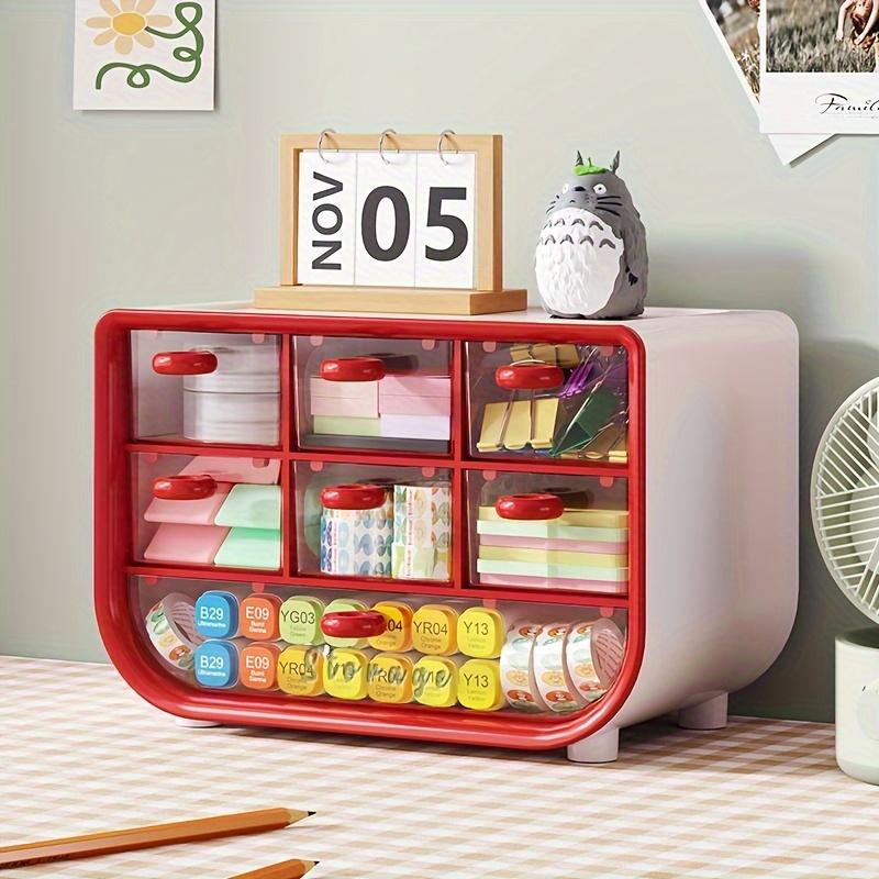 7-Compartment Desk Organizer,Dustproof Plastic Storage Box with Drawers for Stationery, Cosmetics & Jewelry for Office & Dorm Room,Home Organization