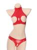 Underwear Set 2 Piece Sexy Women Hollow Crotch Open Bust Latex Leather Bra And Thong Exotic Adult Club Clothing Erotic Lingerie