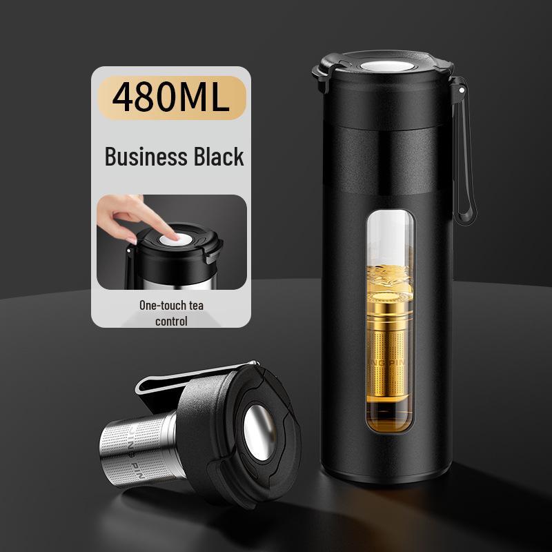 High-End Portable Tea Infuser Cup with One-Button Lid – Creative Borosilicate Glass Design