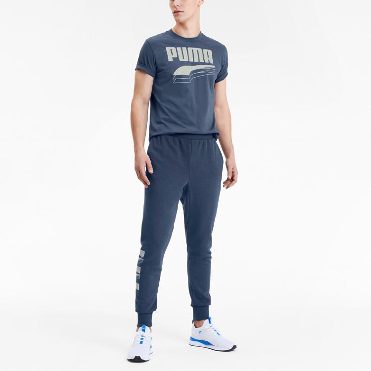 Puma Rebel Logo Print Joggers Men Bottoms Deep-Denim-Blue 582765-43