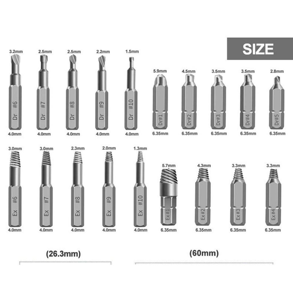 22Pcs Screw Remover Set, High-speed Steel Anti-tooth and Anti-wire Removal Tool, Damaged Screw Remover
