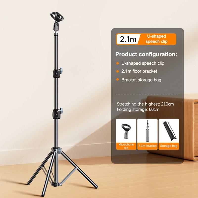 

Мікрофонна стійка-тринога з журавлем 1.7 2.1М Мікрофонна тринога Кронштейн 66см Поперечина Руки з кліпсою та тримачем для телефону для Iphone Samsung Xiaomi