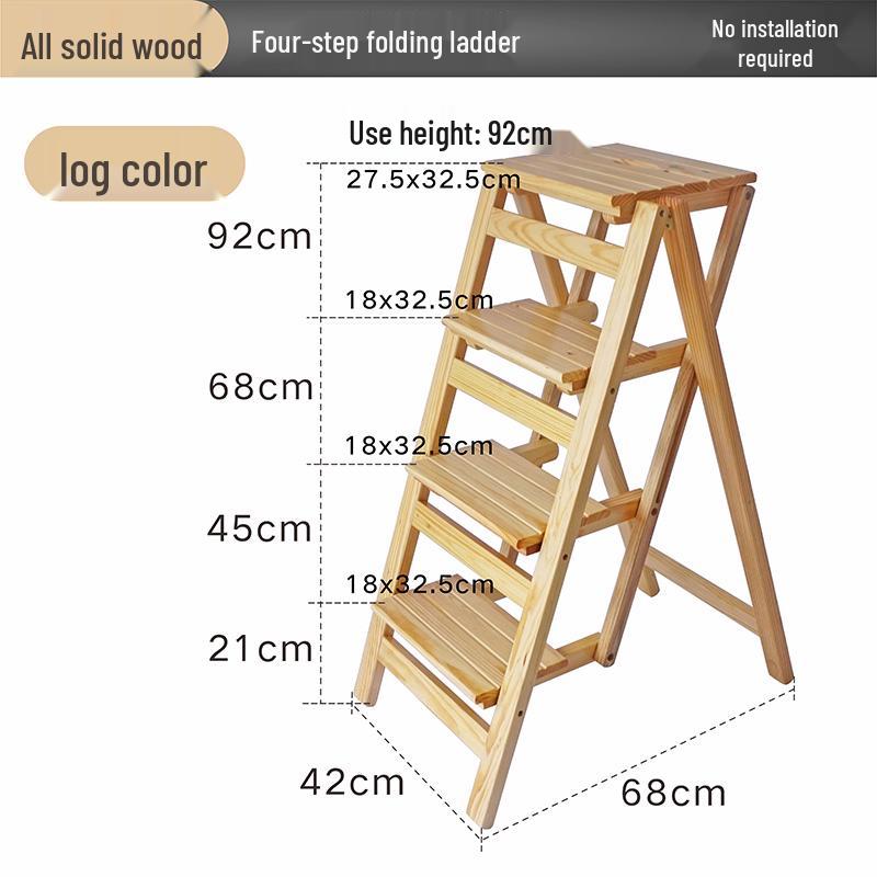 Solid Wood Multifunctional Folding Ladder-Chair: Indoor Portable 4-Step Stool & Climbing Ladder