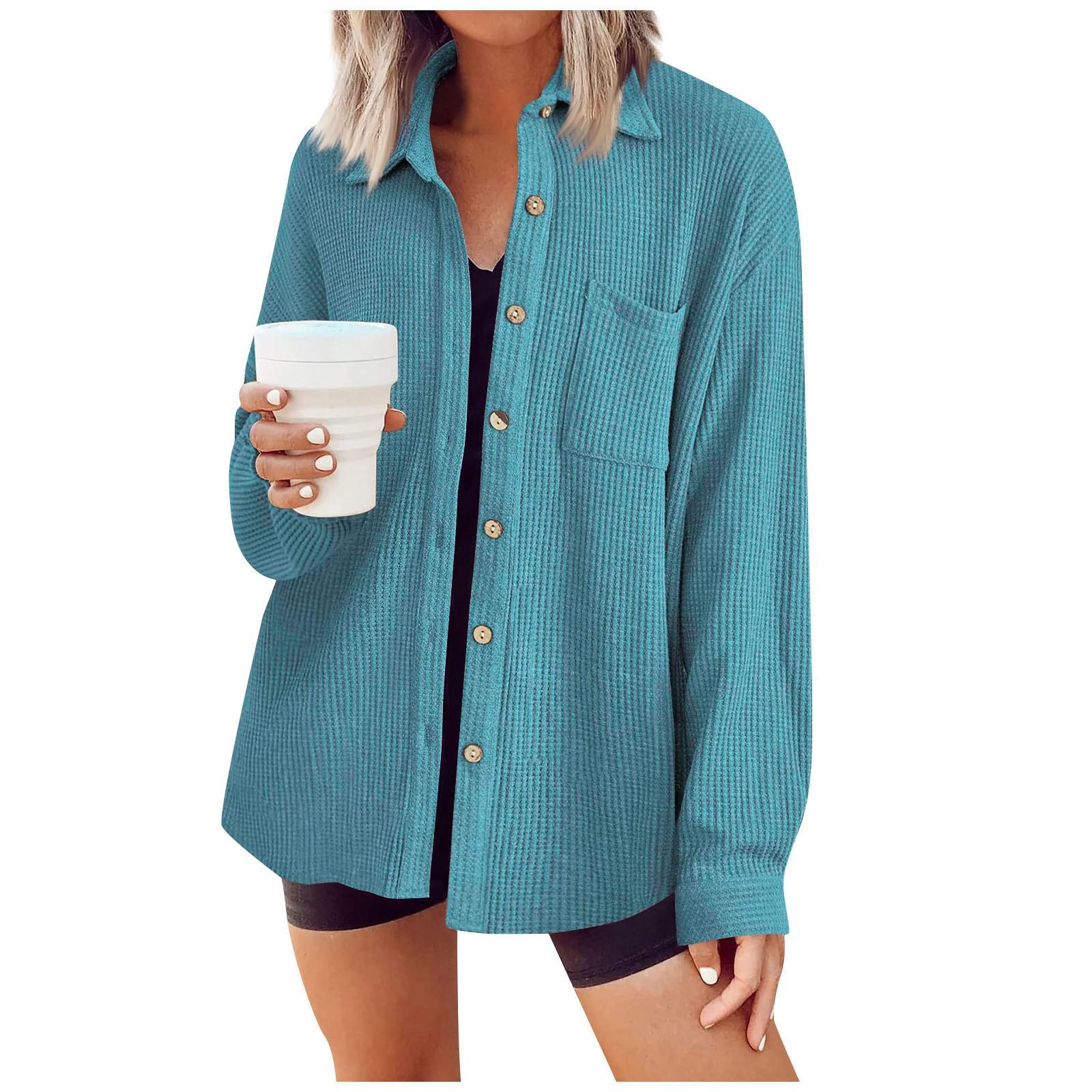 

Женская повседневная рубашка на пуговицах, свободная рубашка с длинными рукавами и карманами M