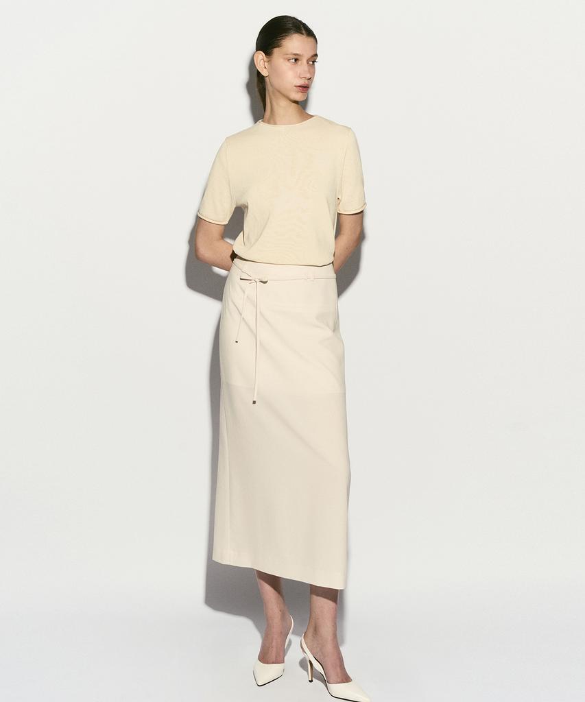 Rie Belted Midi Skirt Cream