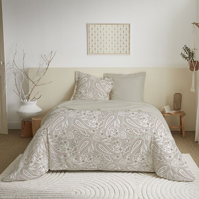 Parure de couette 3 Pièces réversible pour lit 240 x 220 cm "Cachemire Naturel" Coton Pur