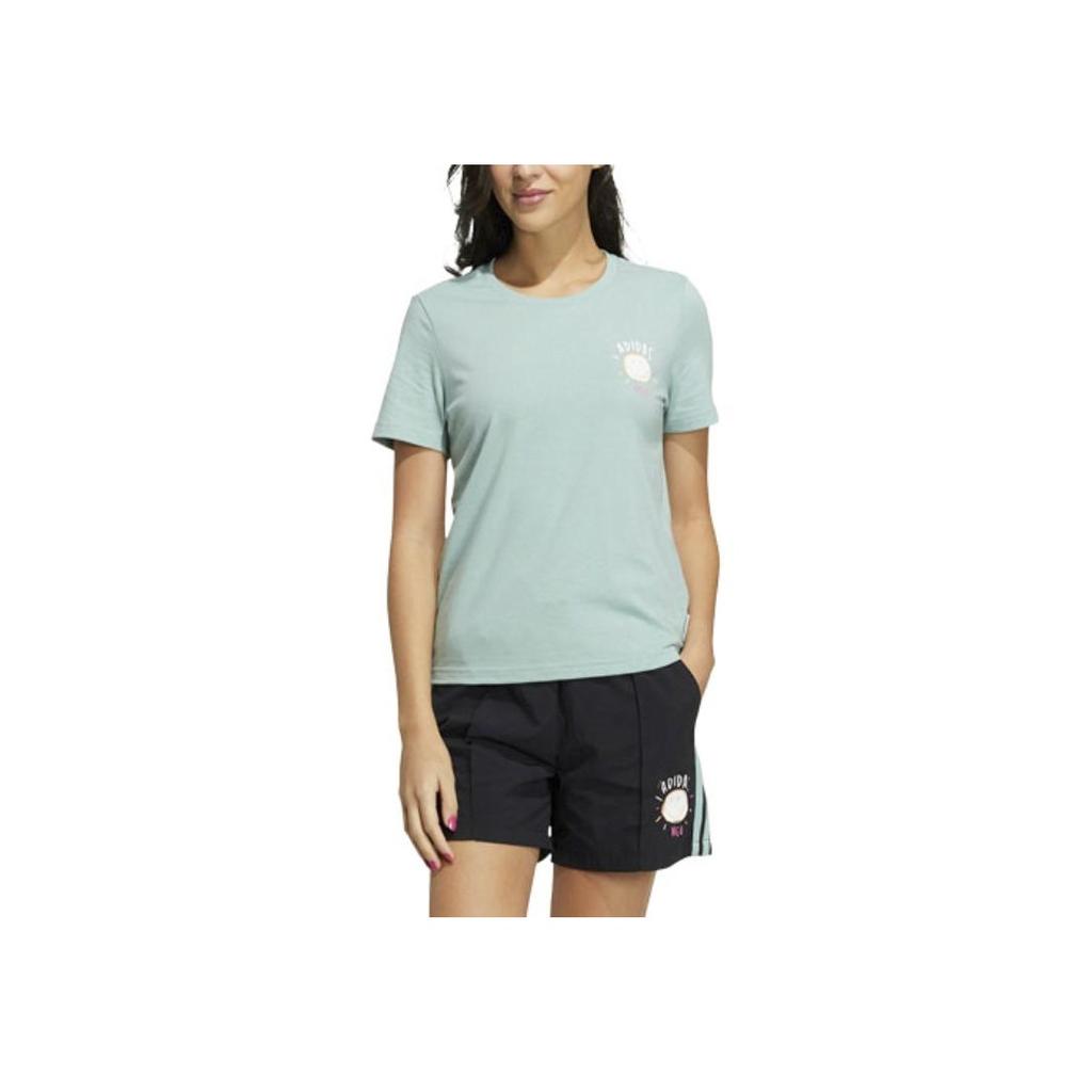 adidas Neo Smiley Print Sport Rundhals T-Shirt Damen Oberteile Grün GP5785