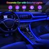 6 In 1 Car Interior Ambient LED Light Kit RGB Strip Lights with Fiber Optic Tube APP and Remote Control Neon Mood Sync Lighting