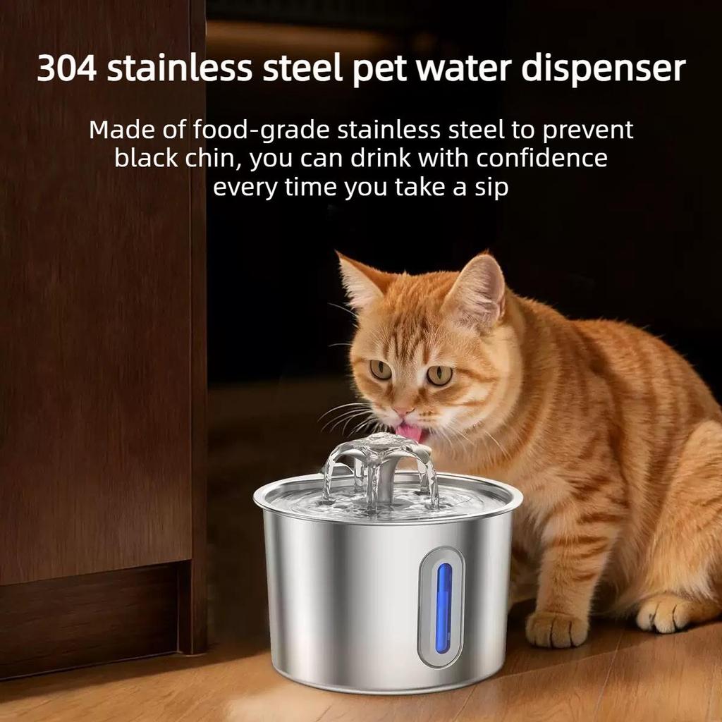 Smart Pet Water Fountain with Filtration Function, Made of Stainless Steel, Suitable for Cats and Dogs.