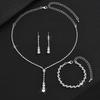 Simple Bridal Jewelry Set, Decoration, Light Luxury Zircon Necklace, Earrings, Bracelet Set, Multi-Color Selection