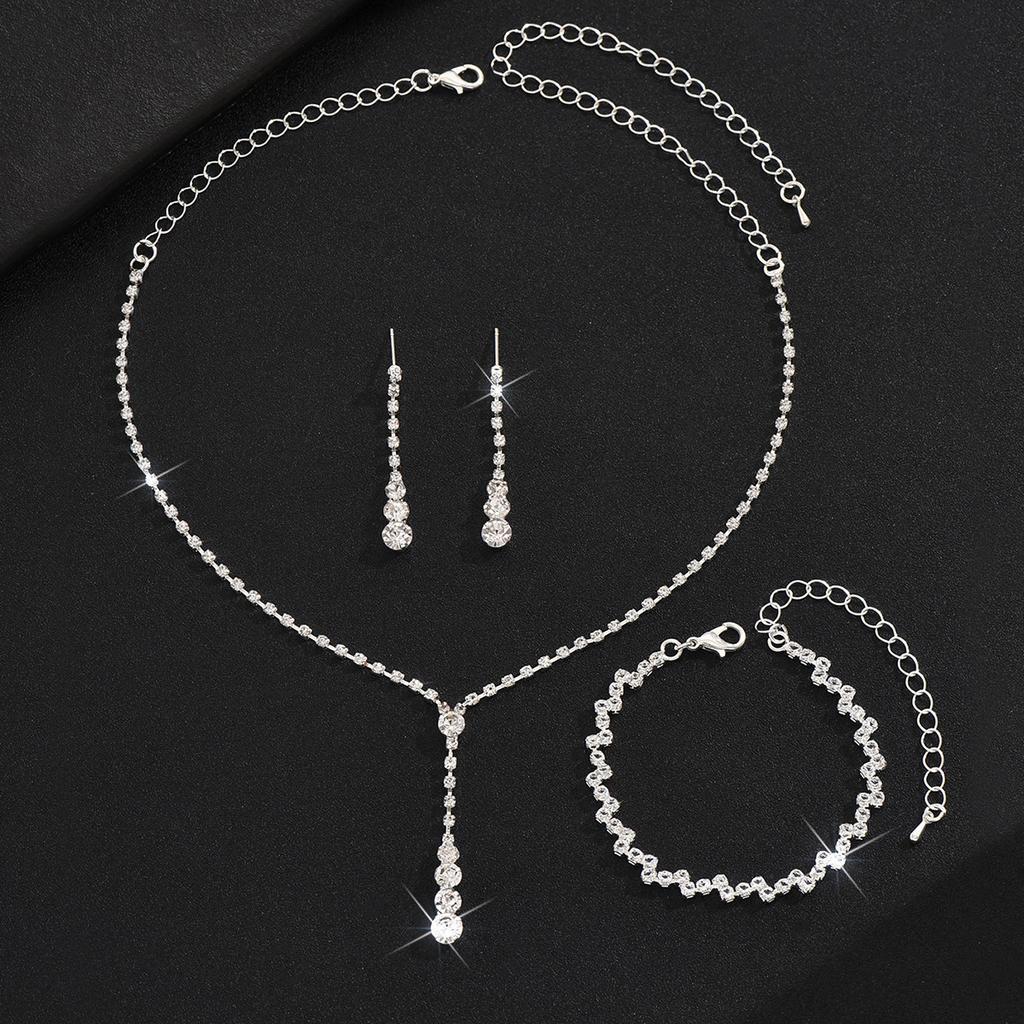 Simple Bridal Jewelry Set, Decoration, Light Luxury Zircon Necklace, Earrings, Bracelet Set, Multi-Color Selection