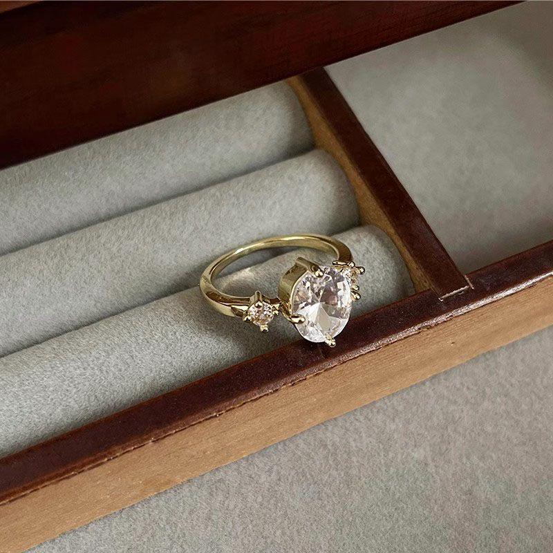 Pre-Owned Brushed Bamboo Zirconia Open Ring - Minimalist Retro Luxury Women s Jewelry Adjustable
