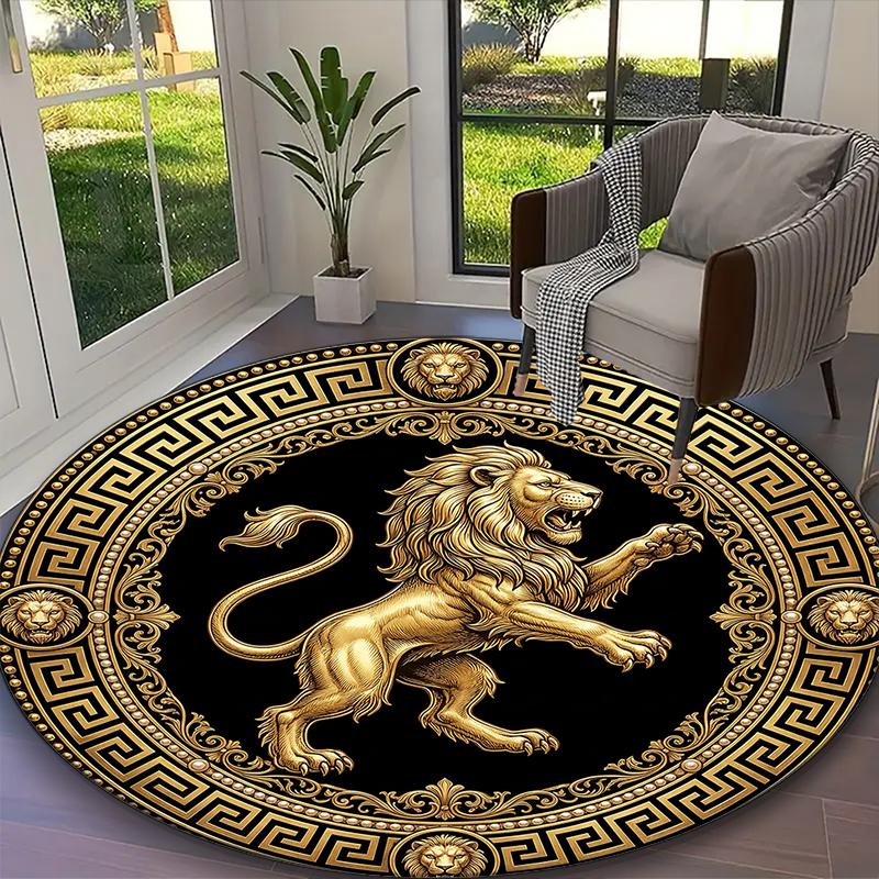 1pc Golden Graceful Lion (a) Rug, Digital Printed Home Chair Sofa Mat, Durable Office Round Carpet, Beautiful Festival Decorations