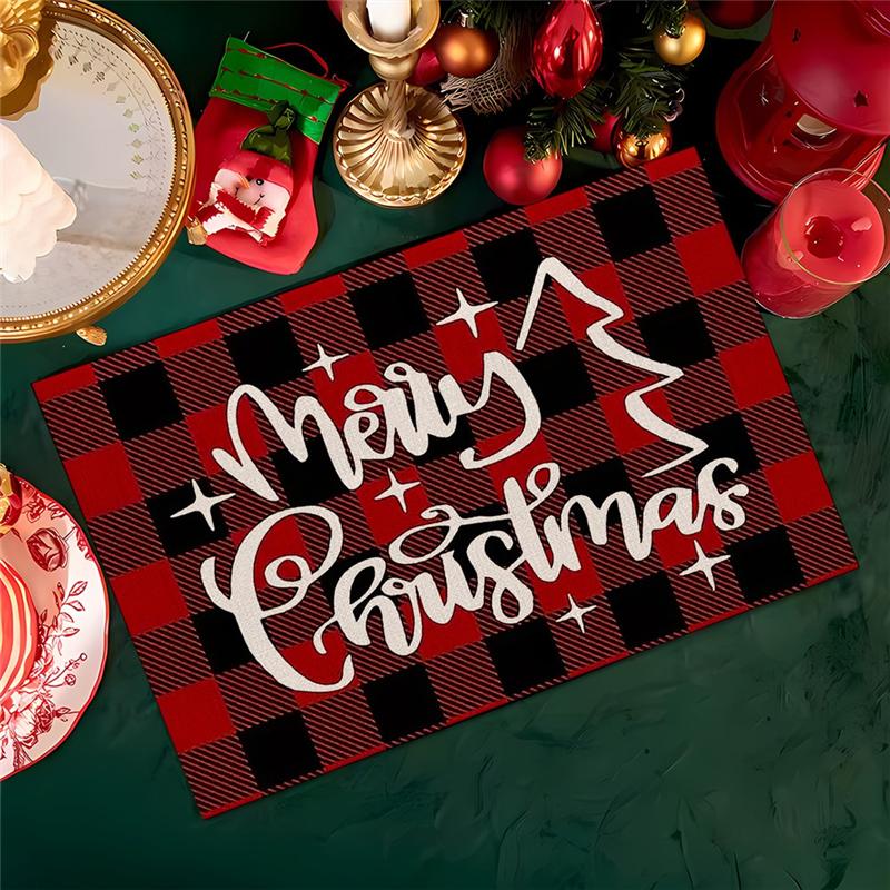 2025 Trend 4PCS Xmas Trees Snow Pink Christmas Placemats Winter Table Mats For Kitchen Dining Decoration