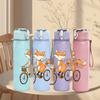 1PC Fox Riding Bicycle Art 750ml Color Plastic Sports Water Bottle Leakproof Flip Straw Lid Suitable for Sports Office Home Use