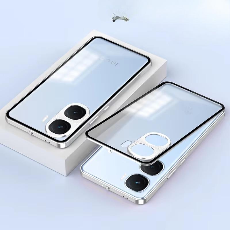 

Металлический чехол для защиты объектива для VIVO IQOO NEO 10 Pro Plus Cases Прозрачное закаленное стекло Жесткая противоударная крышка Бампер IQOO NEO10 Pro серебряный