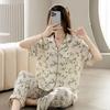 1011 new pajamas women's summer cloud cotton short-sleeved trousers two-piece set Japanese large-size printed loungewear autumn