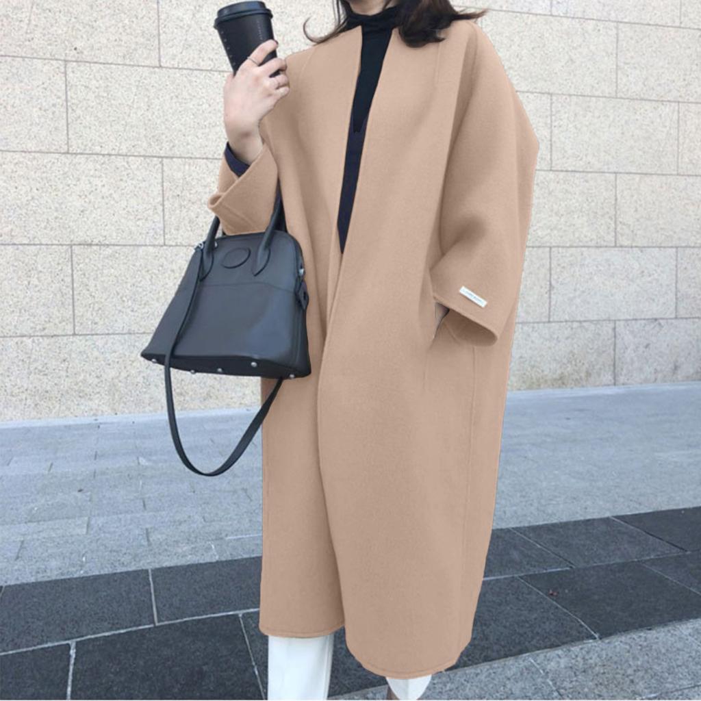 Women's Cardigan Color Long Sleeved Thick Woolen Jacket Overcoat