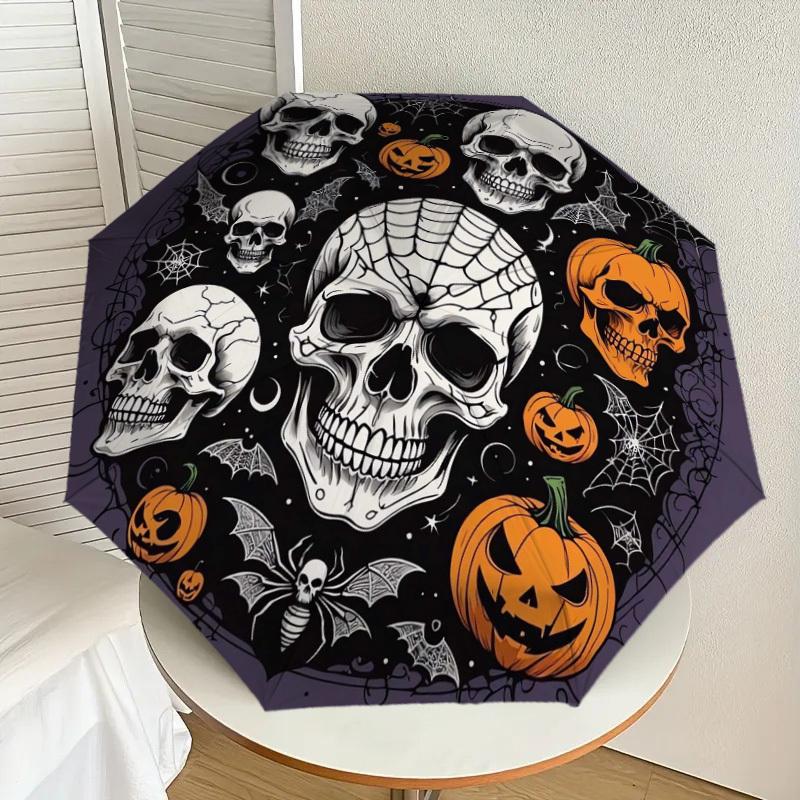 

1pc Halloween Skulls Pumpkins Spider Web Umbrella with Plastic Handle,Suitable for All Seasons Home Travel Outdoor UmbrellaDD1508
