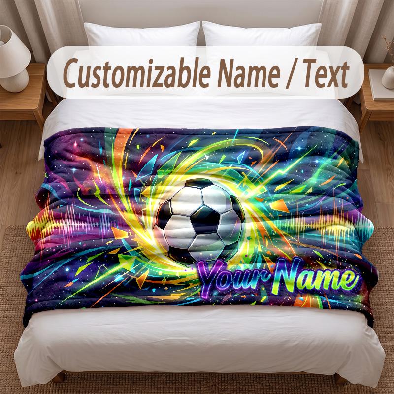 Soccer Theme Soft Blanket Personalized Custom Name Text Print Warm Blanket Home Sofa Bedroom Decor