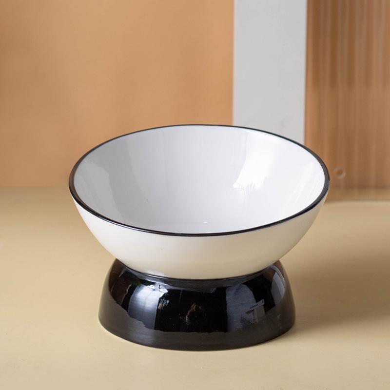 Elevated Ceramic Cat Bowl, Raised Slow Feeder for Cats & Small Dogs, Anti-Choking Neck Guard, Multiple Colors, Non-Slip Bowl